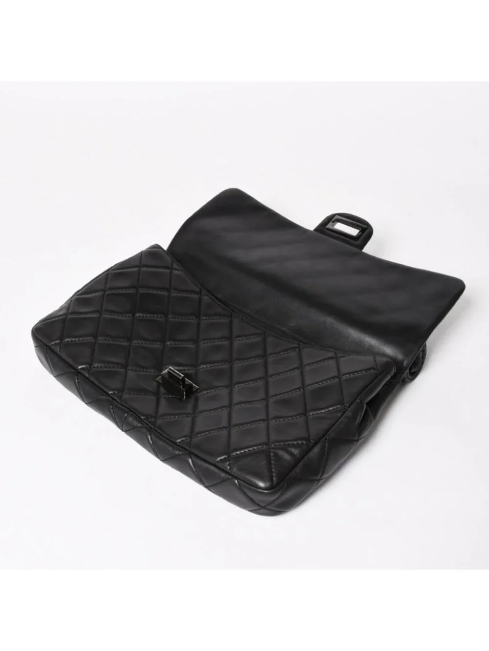 Chanel 2.55 Roll Clutch CC Logo Lambskin Black Ruthenium